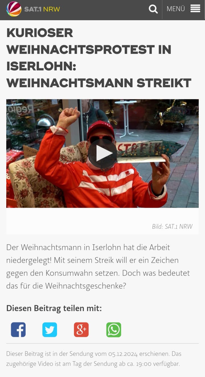 TV FILM BEITRAG auf SAT1 NRW : Kurioser Weihnachtsprotest in Iserlohn